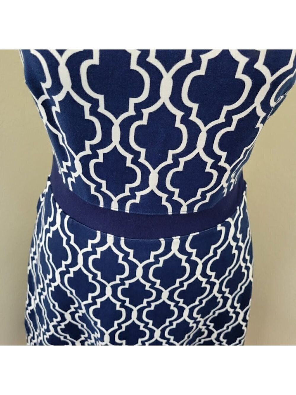Land's End Fit & Flare Dress Sleeveless Geometric Print Stretch Navy Size 2 - Picture 11 of 14